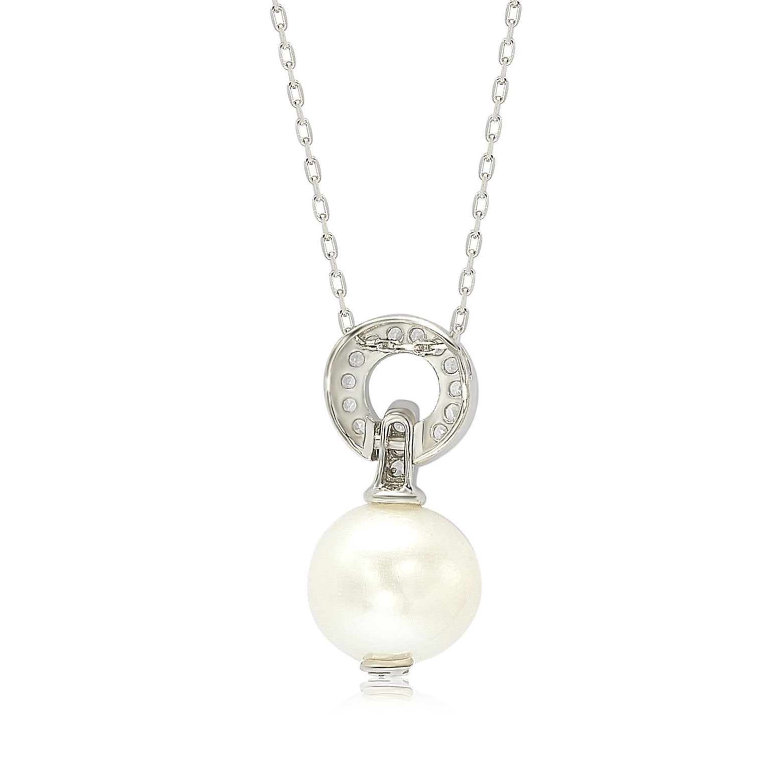 Suzy Levian Sterling Silver Pearl & Sapphire Classic Circle Pendant