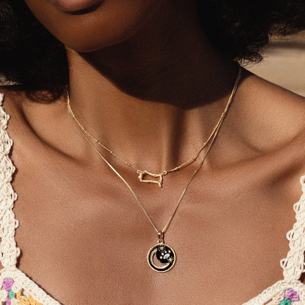 Nocturnal Power - Black Enamel Moon & Stars Necklace