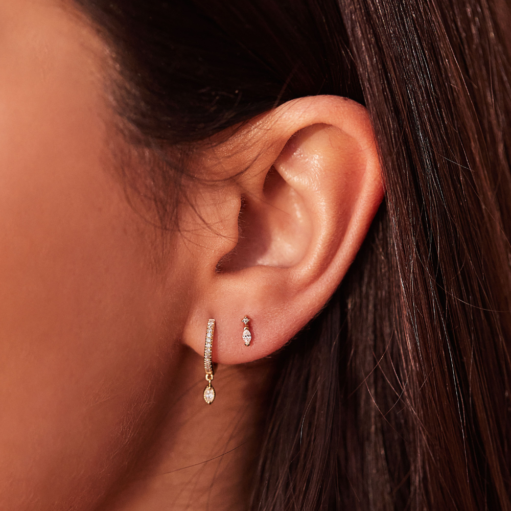 Gold Marquise Diamond Stud Earrings