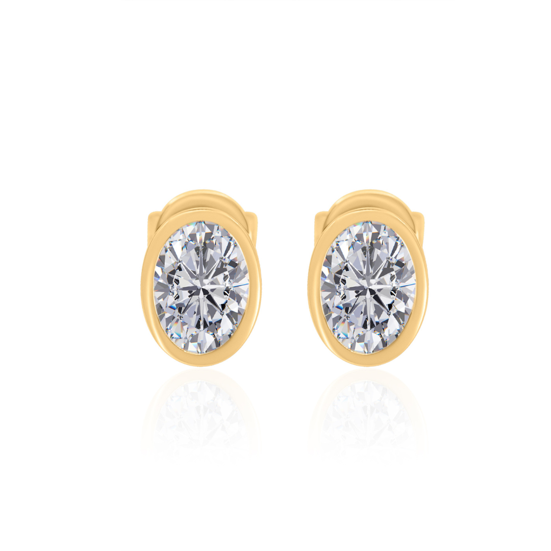 Gold Lab Diamond Bezel Oval Studs