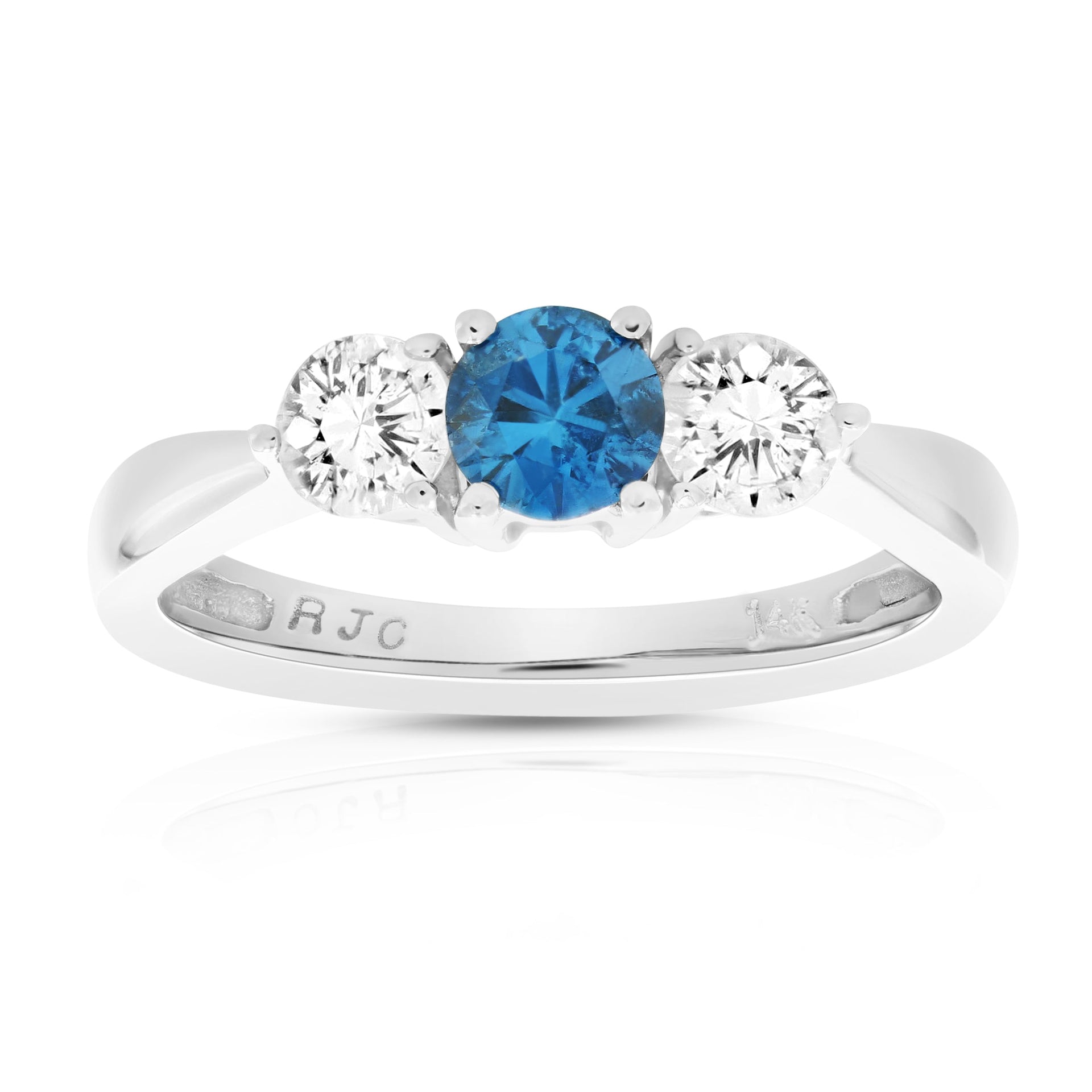 1 cttw Blue and White Diamond 3 Stone Engagement Ring 10K White Gold