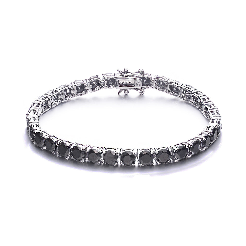 Sterling Silver with Fancy Black Diamond Cubic Zirconia Classic Tennis Bracelet in White Gold Plating
