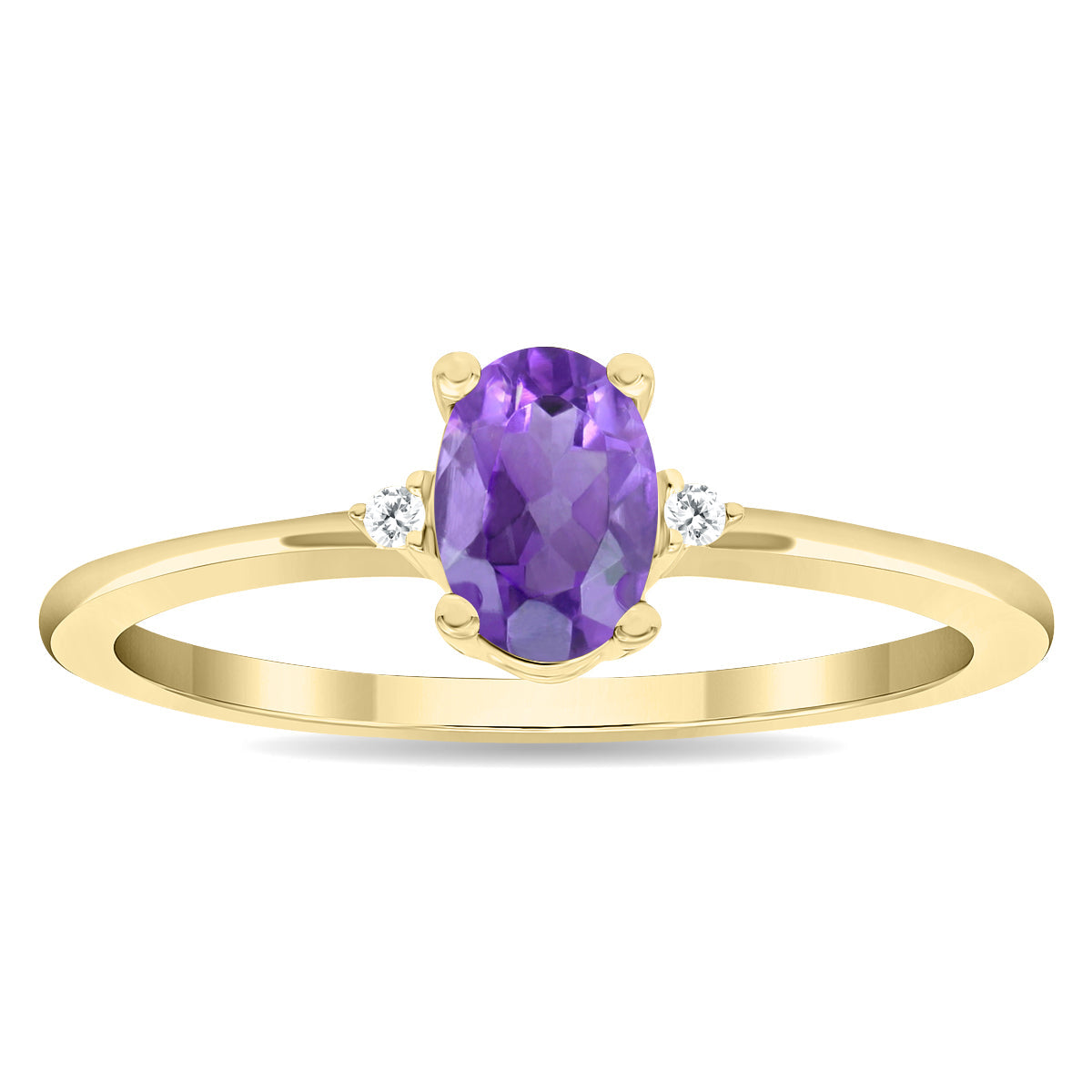 Women's Oval Shaped Amethyst And Diamond Classic Ring In 10K Yellow Gold