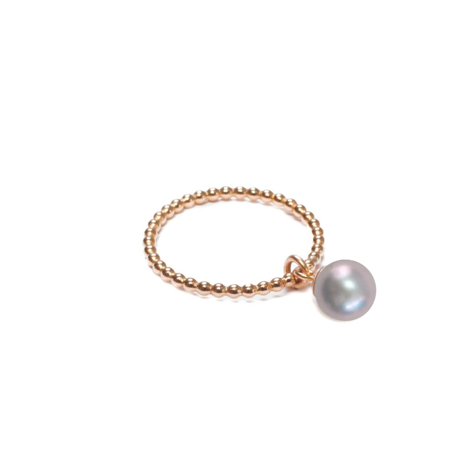 Gold Orb Ring Grey Pearl