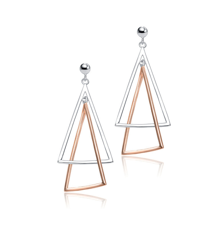 Sterling Silver Two-Tone Triangle Dangling Earrings