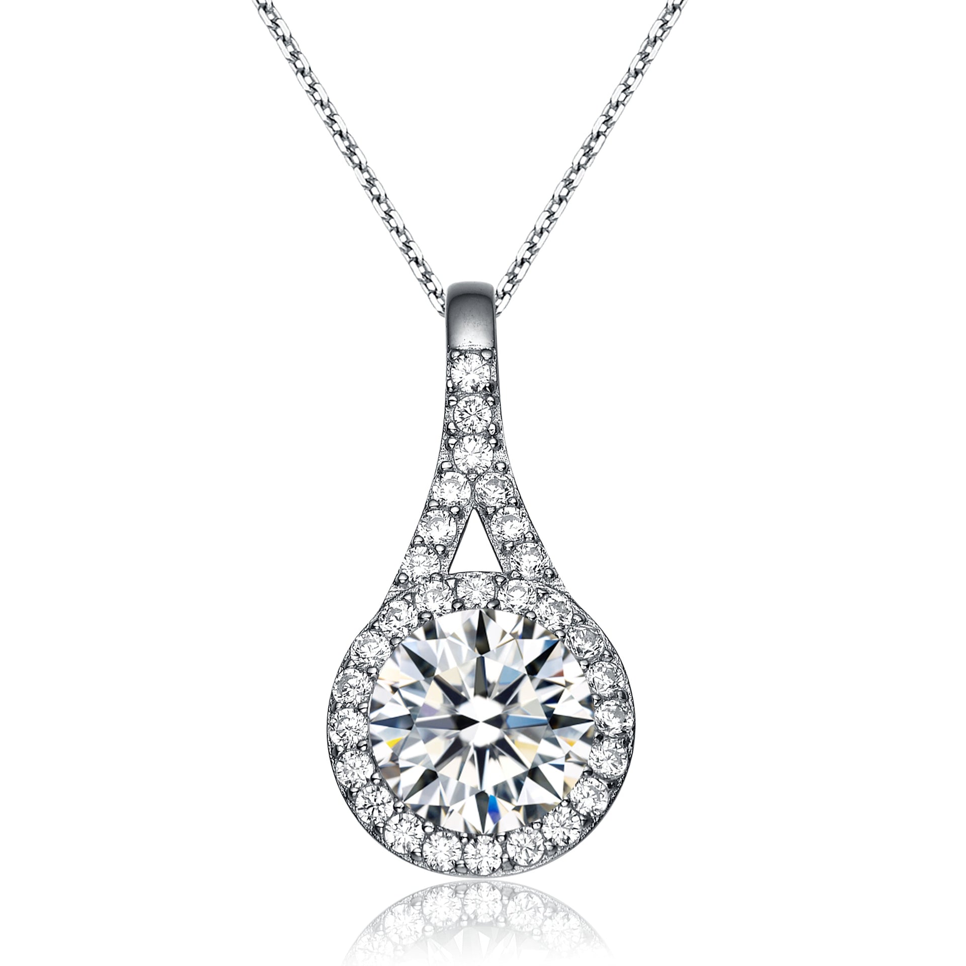 Cz Sterling Silver Rhodium Plated Pendant