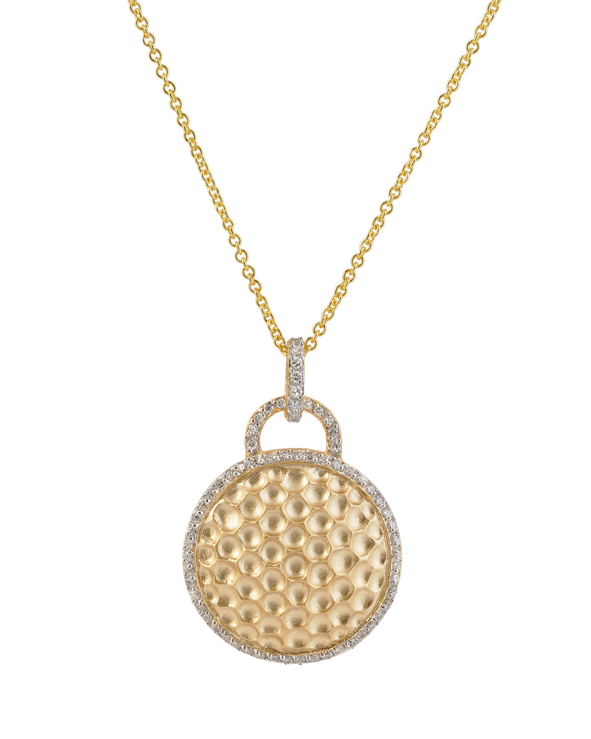 C.z. Sterling Silver Gold Plated Round Hammered Drop Pendant
