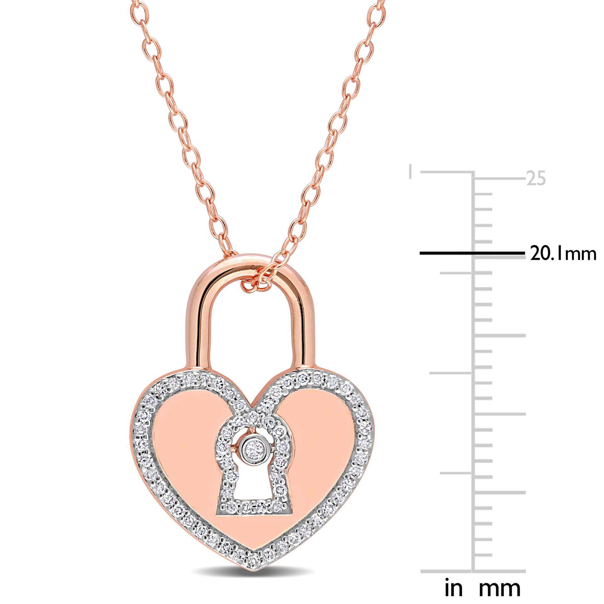 1/5 CT TW Diamond Heart Lock Pendant with Chain in Rose Plated Sterling Silver