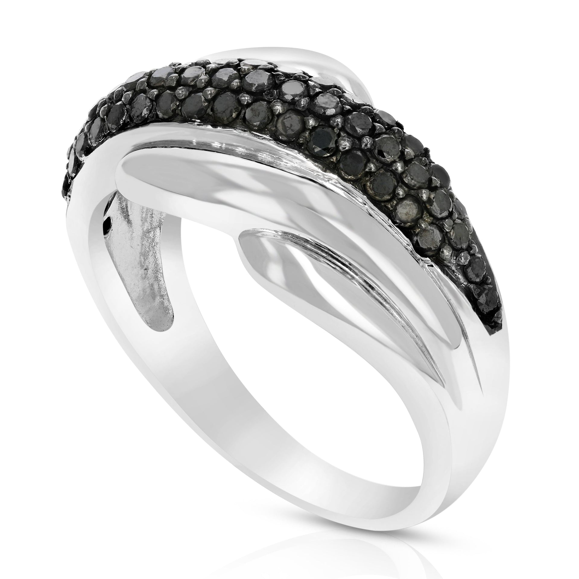 2/3 cttw Black Diamond Wedding Ring .925 Sterling Silver with Rhodium