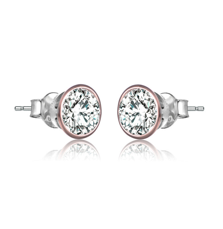 Genevive Jewelry Sterling Silver Rose Gold Plated Cubic Zirconia Stud Earrings
