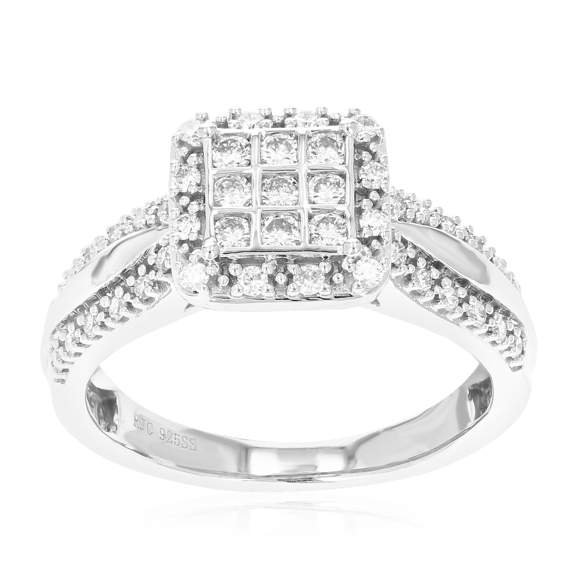 1/2 cttw 45 Stones Round Cut Lab Grown Diamond Engagement Ring .925 Sterling Silver Prong Set
