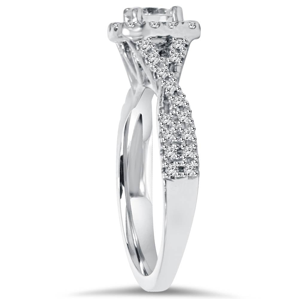 1ct Cushion Halo Diamond Engagement Ring 14K White Gold