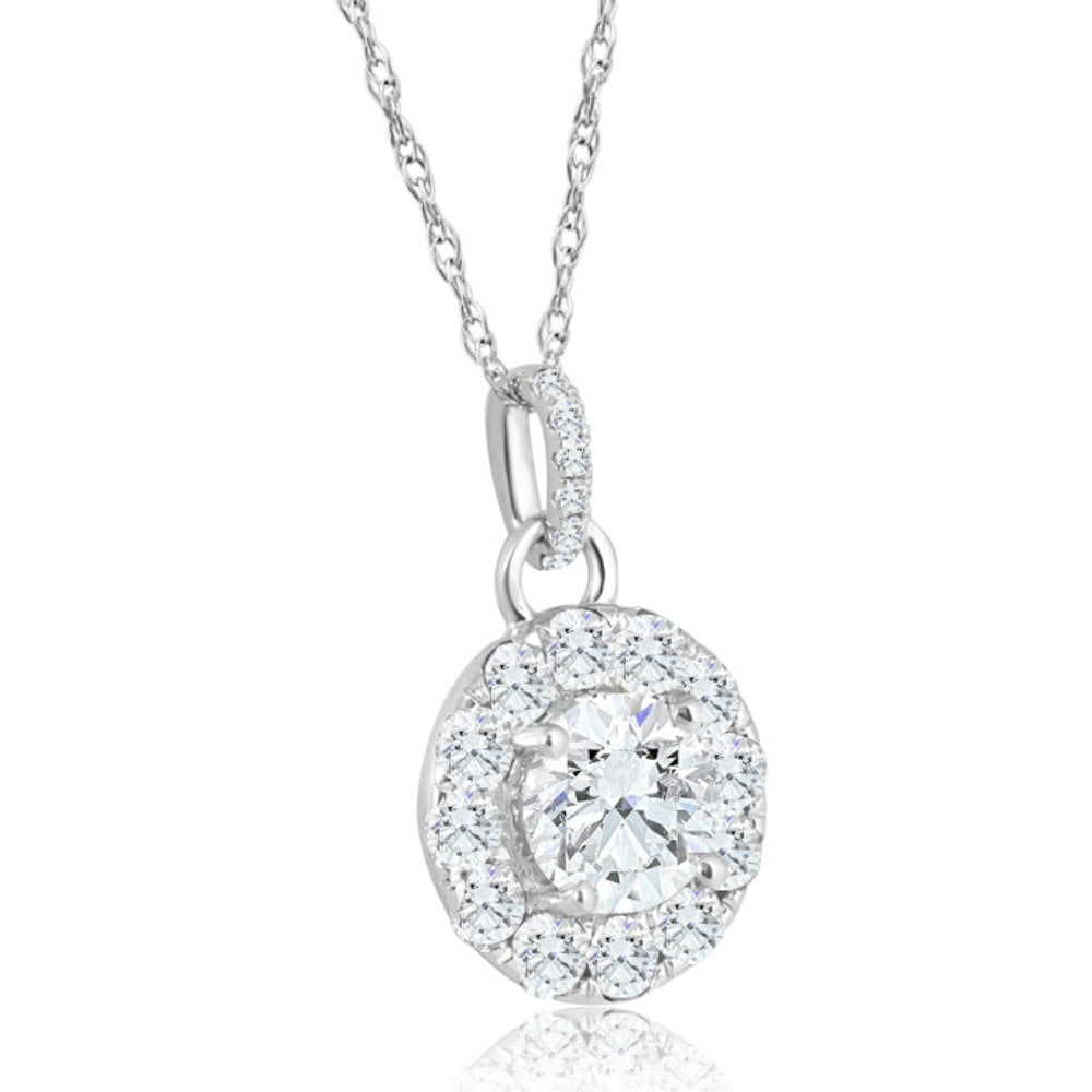 2 Ct TW Diamond (1ct center) Halo Pendant 10k White Gold Necklace