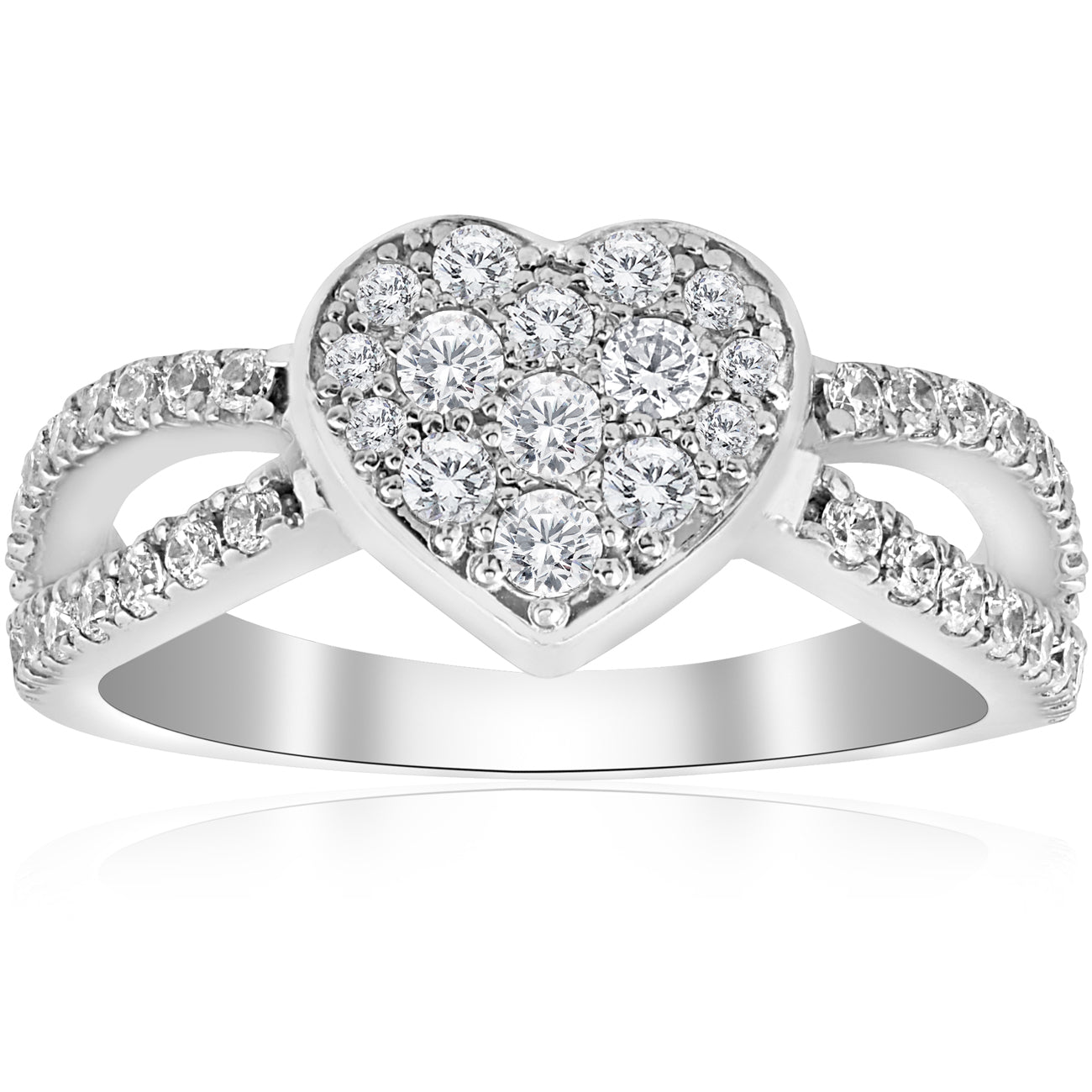 3/4 ct Heart Shape Pave Diamond Engagement Ring 10k White Gold