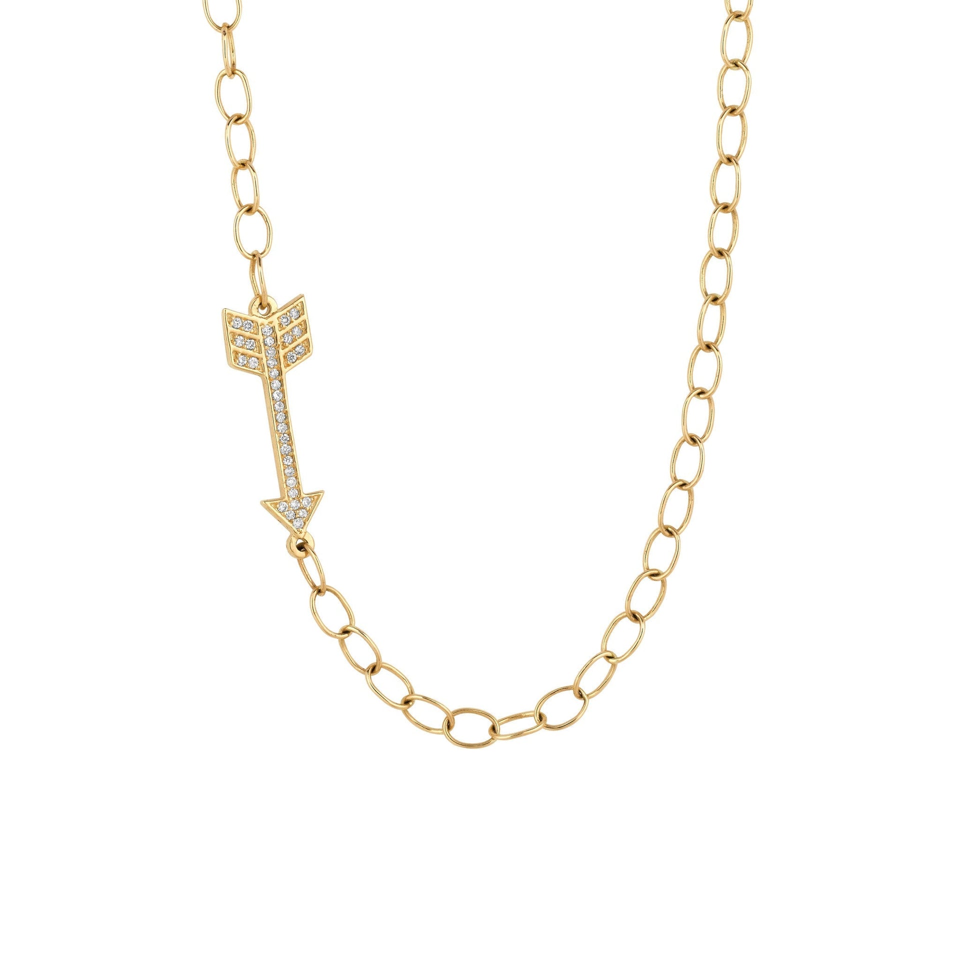 Diamond Arrow on Links Necklace Yellow Gold