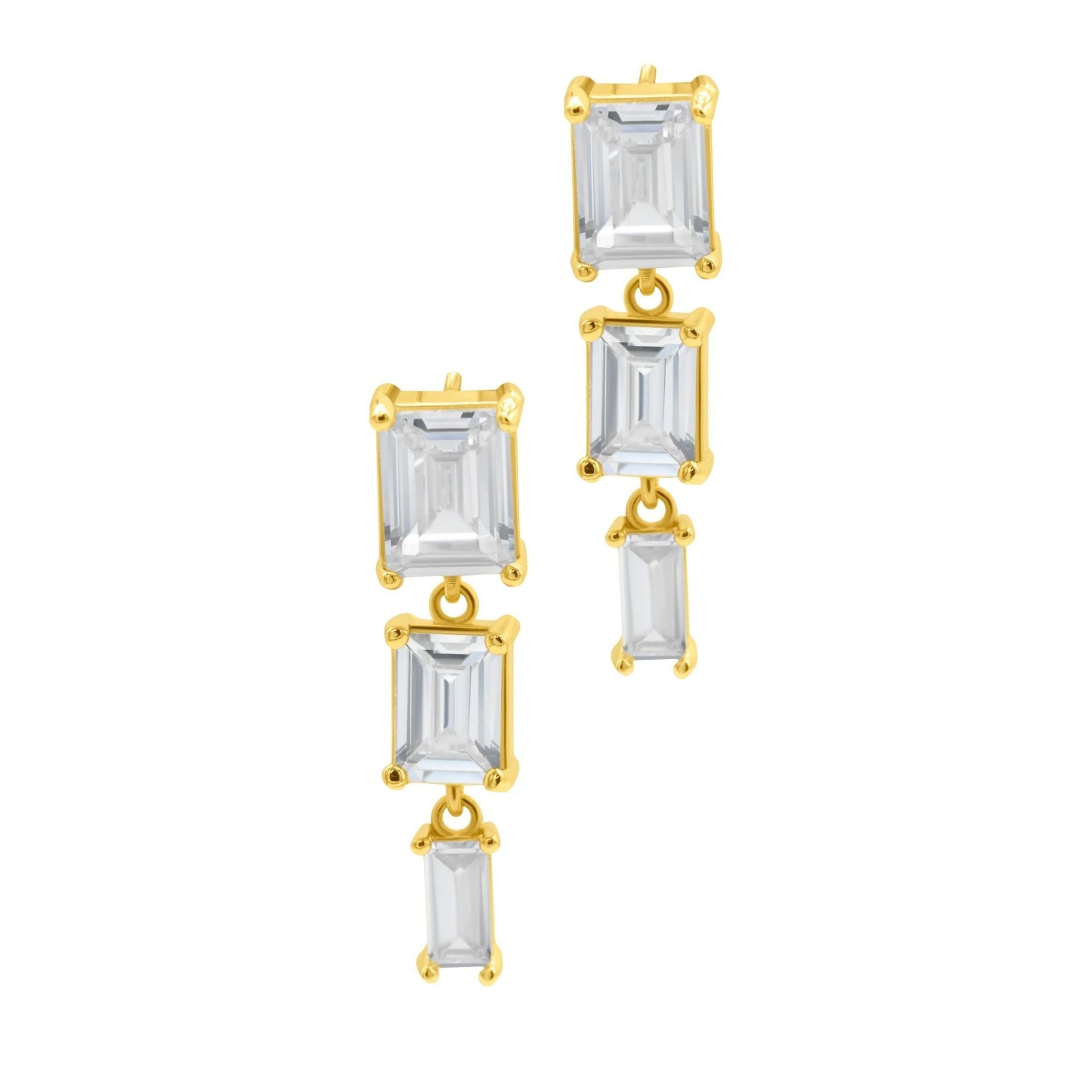 Crystal Rectangle Drop Earrings gold
