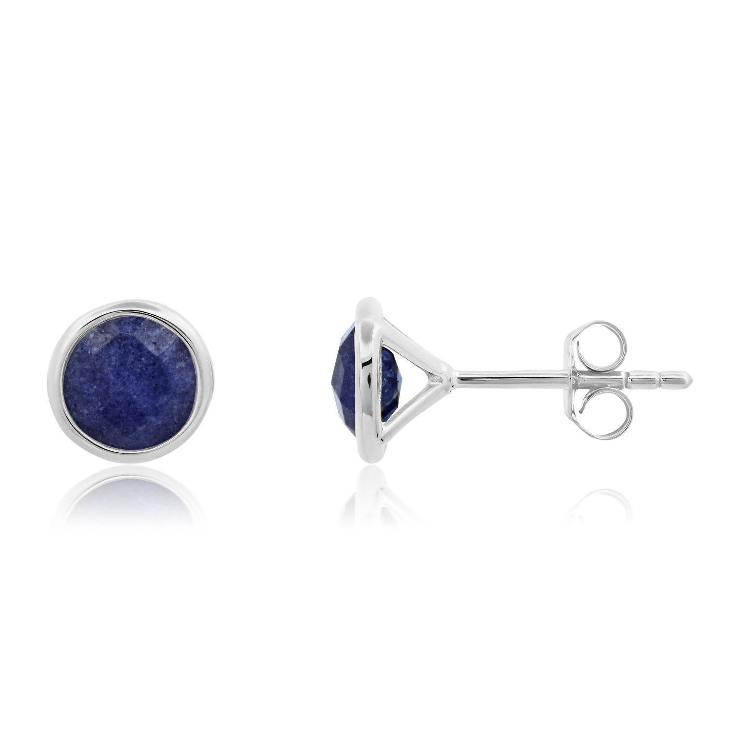 Sterling Silver Round Cut 6mm Gemstone Bezel Set Stud Earrings with Push Backs