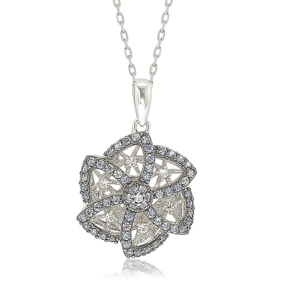 Suzy Levian Sterling Silver Sapphire & Diamond Abstract Flower Pendant