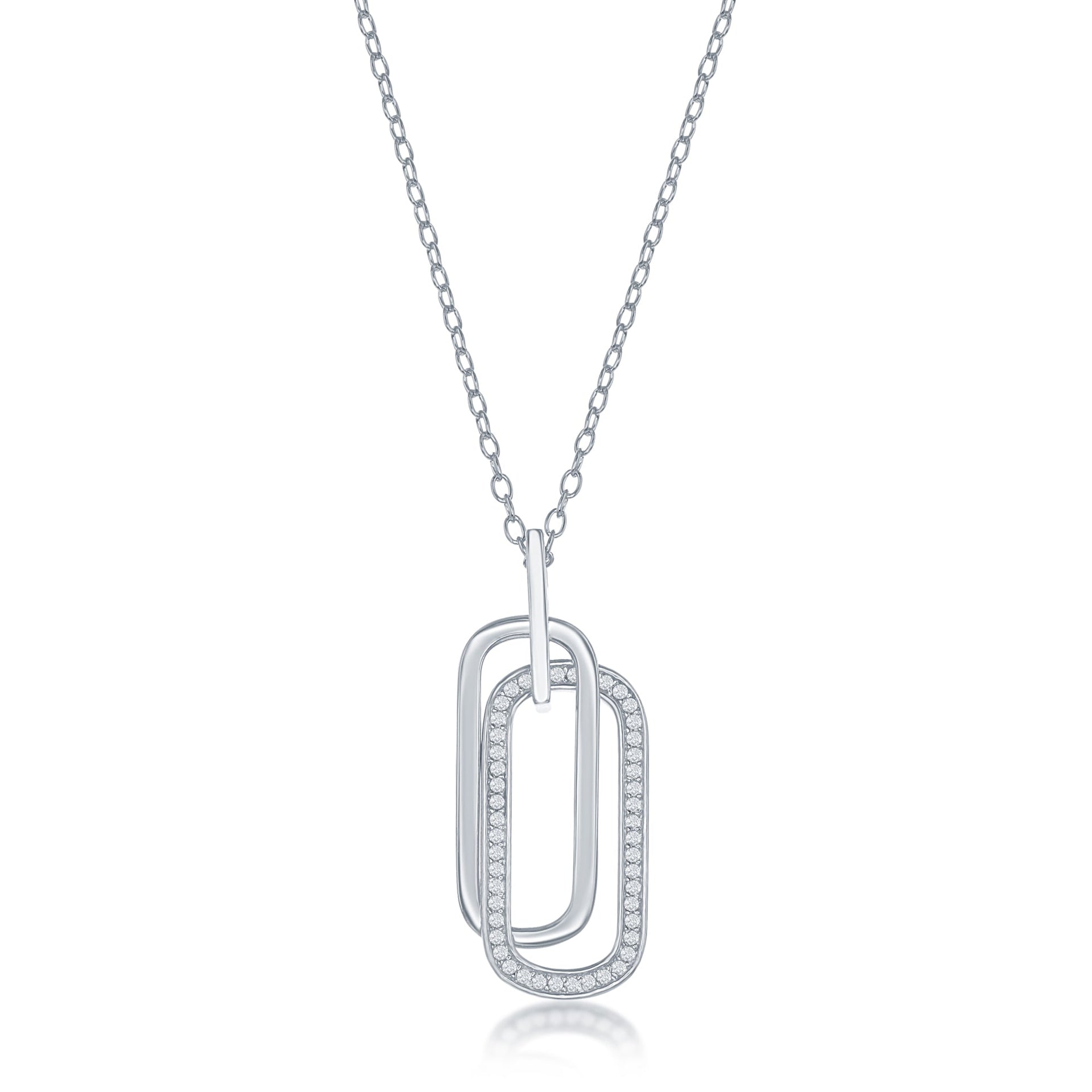 Sterling Silver Double Oval CZ Necklace