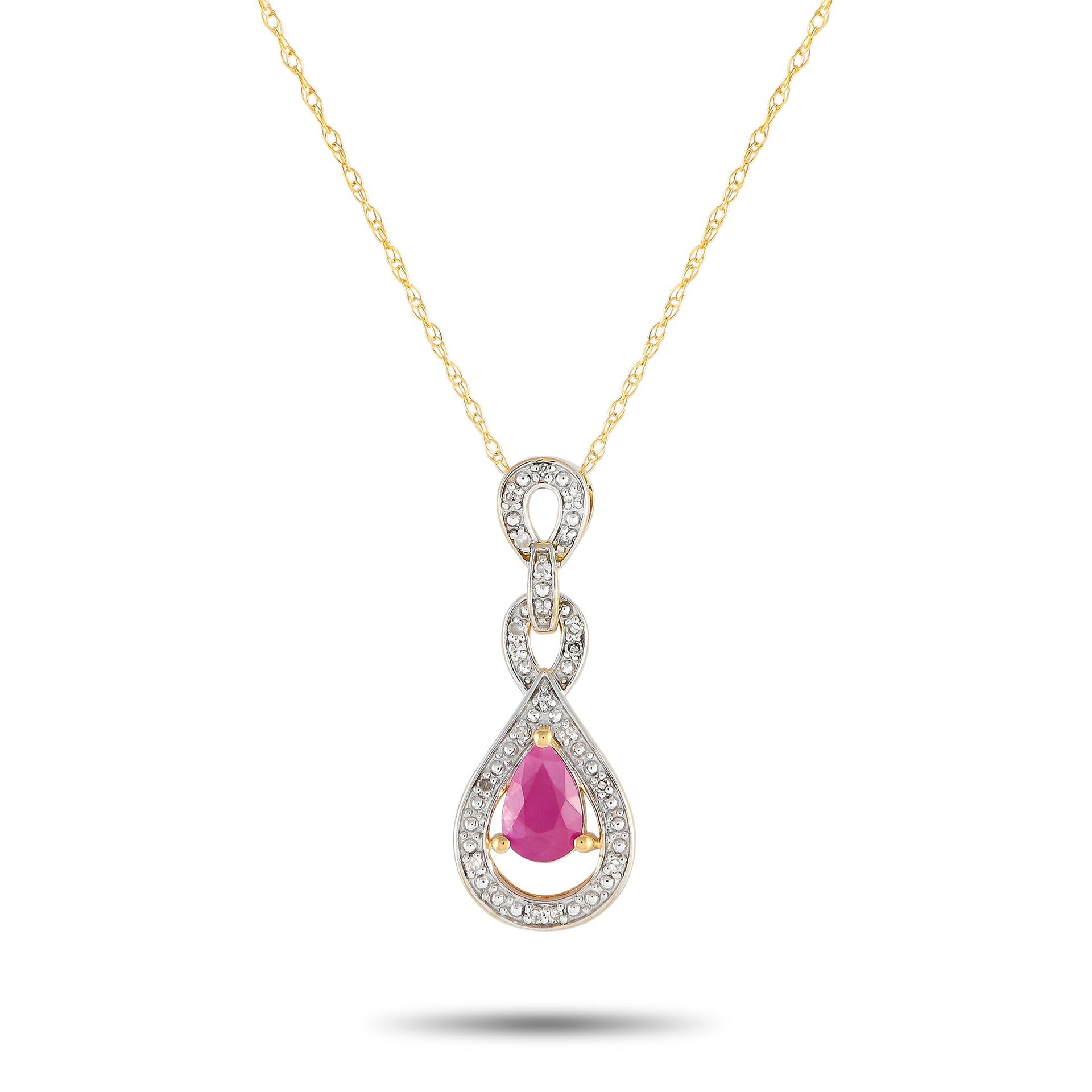 LB Exclusive 14K Yellow Gold 0.08ct Diamond and Ruby Necklace PD4-16318YRU
