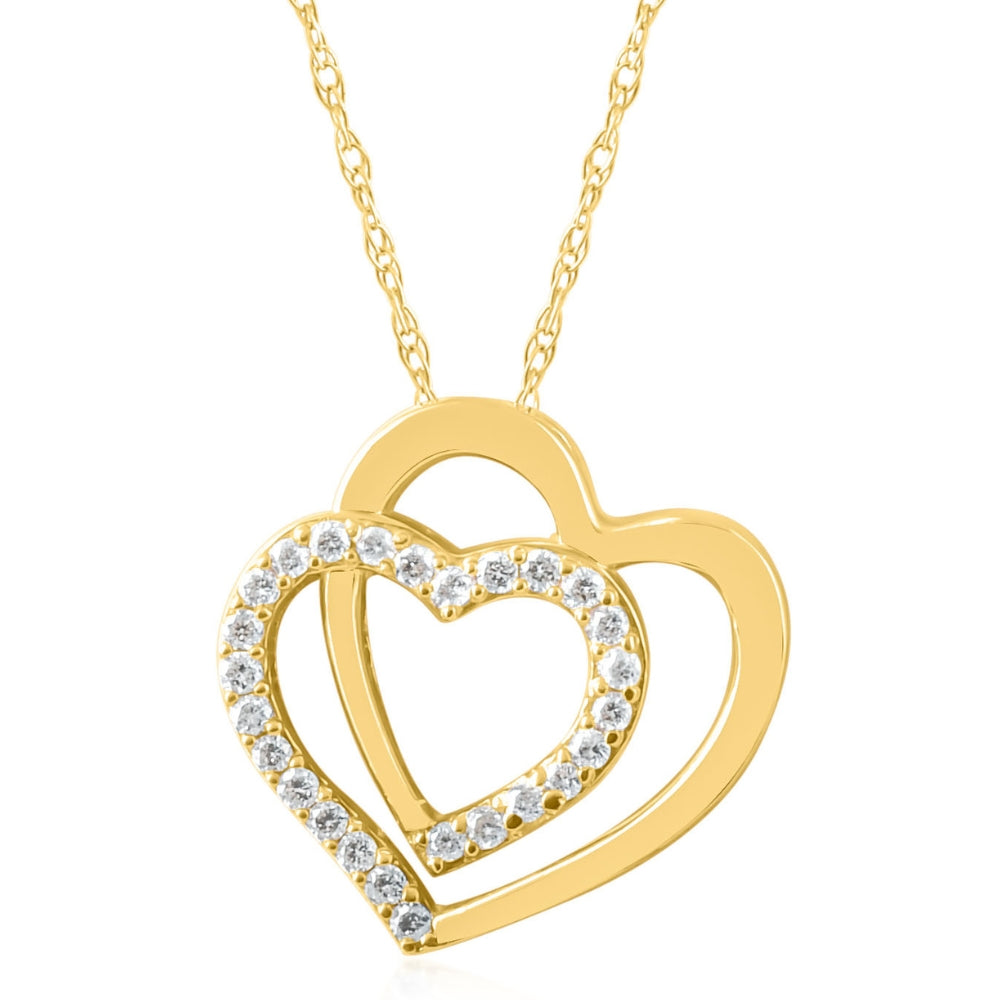 Womens 1/4ct Diamond Heart Shape Pendant 10K Yellow Gold 3/4' Tall