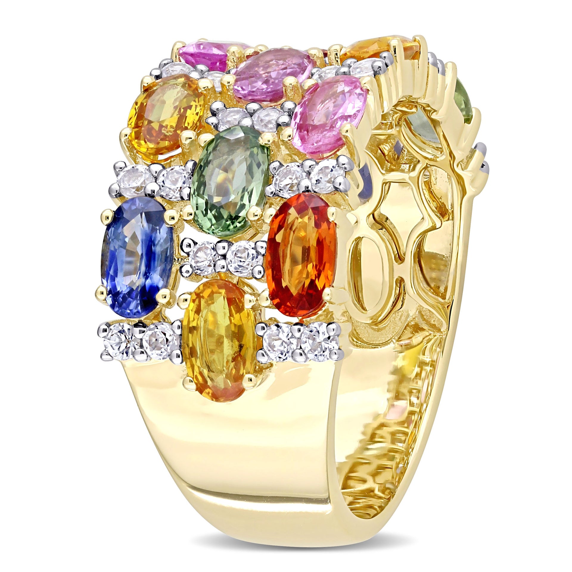 Mimi & Max 4 1/3ct TGW Multi-color Sapphire Triple Row Ring 14k Yellow Gold