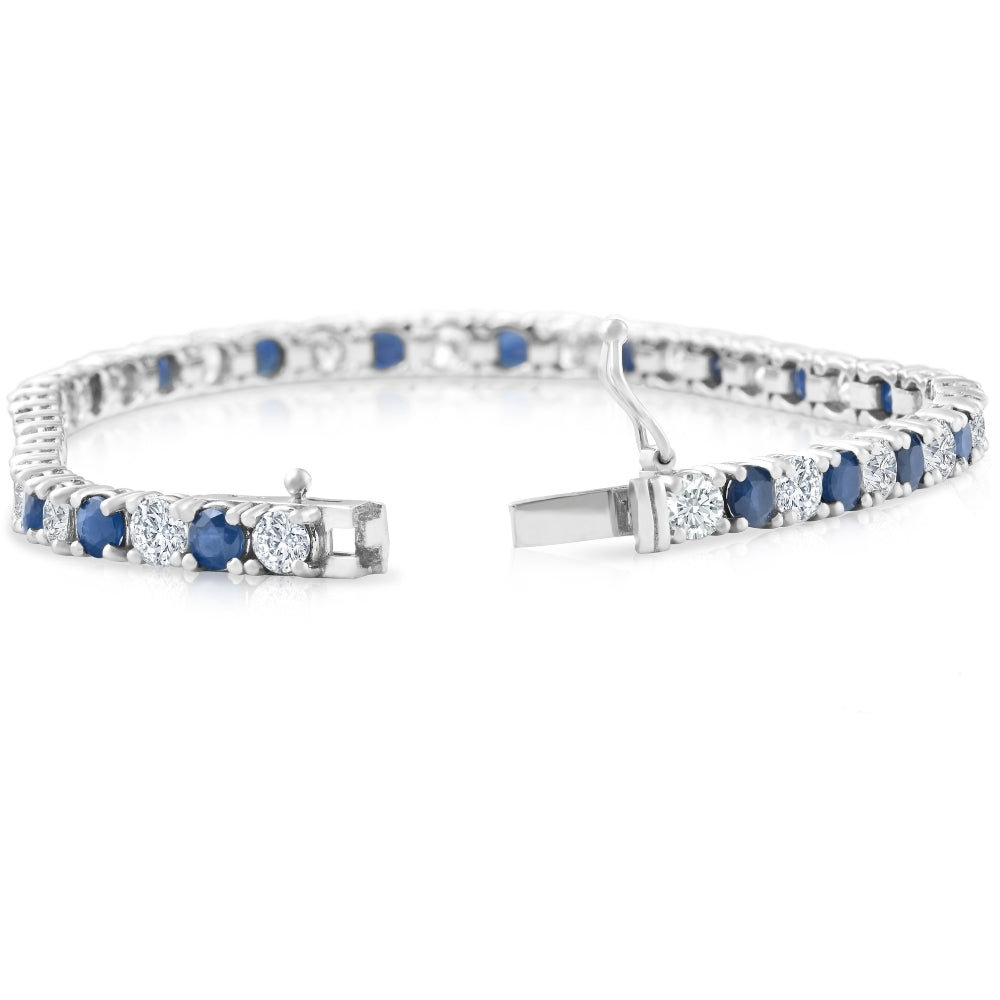 8 Ct Blue Sapphire & Diamond Tennis Bracelet 14k White Gold