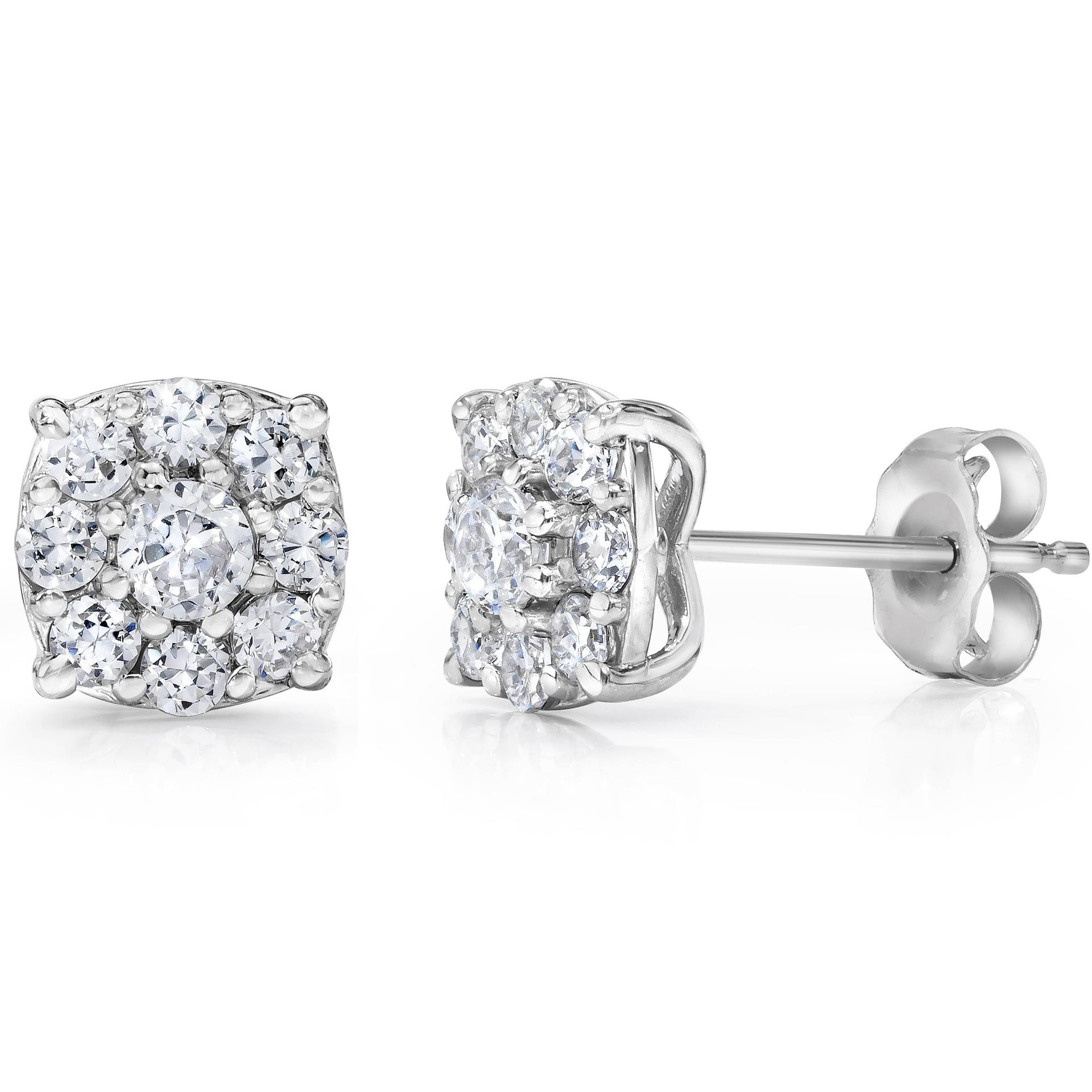 1 Carat Halo Diamond Studs 14K White Gold