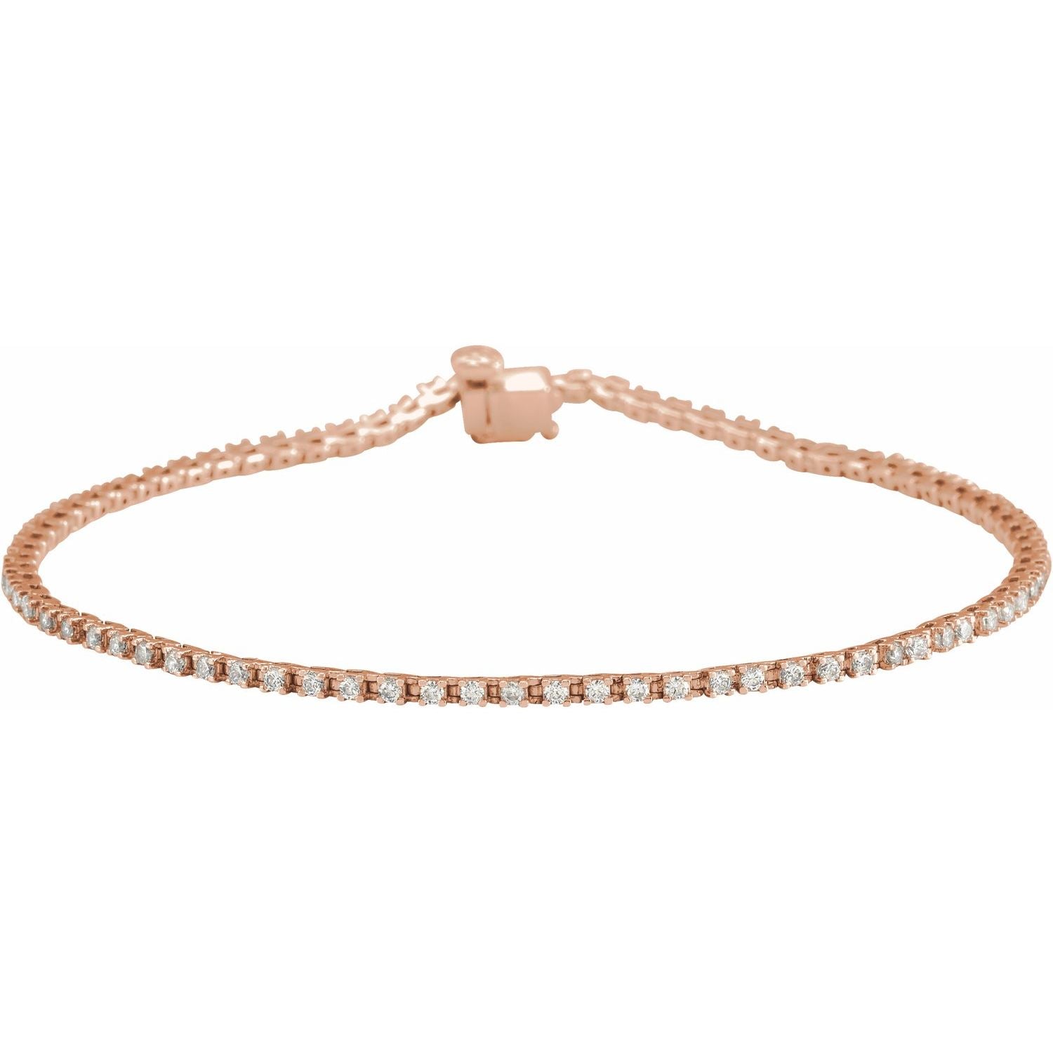 14k Rose Gold 1 Ctw Lab-grown Diamond Line Bracelet 7.25'