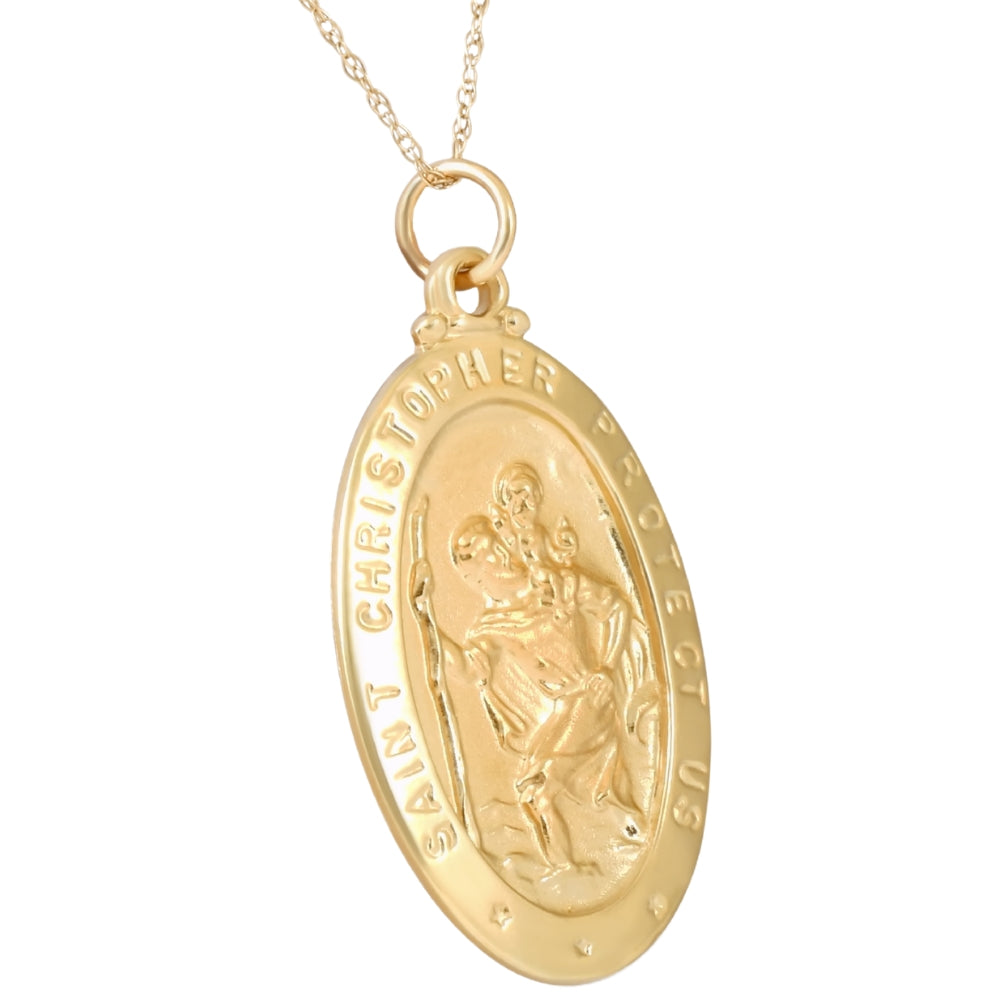 14k Yellow Gold St. Christopher Medal Pendant 1' Tall 3 Grams