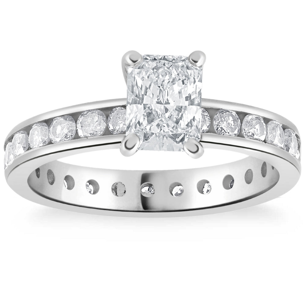 4 Ct Radiant Cut Diamond Eternity Engagement Wedding Ring Set White Gold