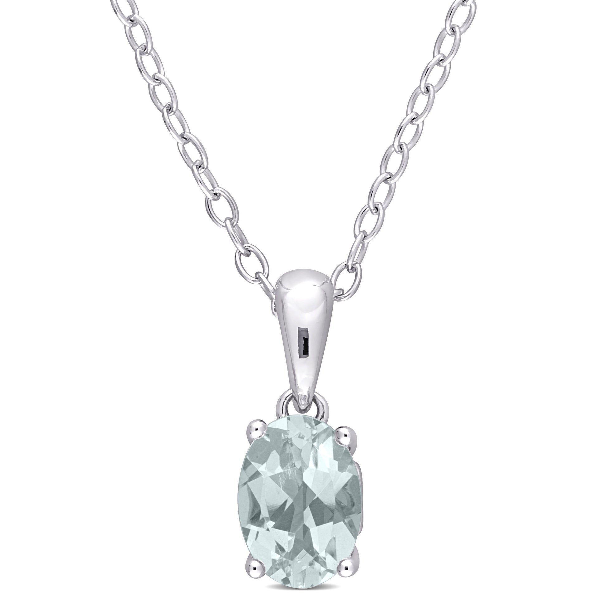 Mimi & Max 5/8ct TGW Oval Aquamarine Solitaire Heart Design Pendant with Chain in Sterling Silver