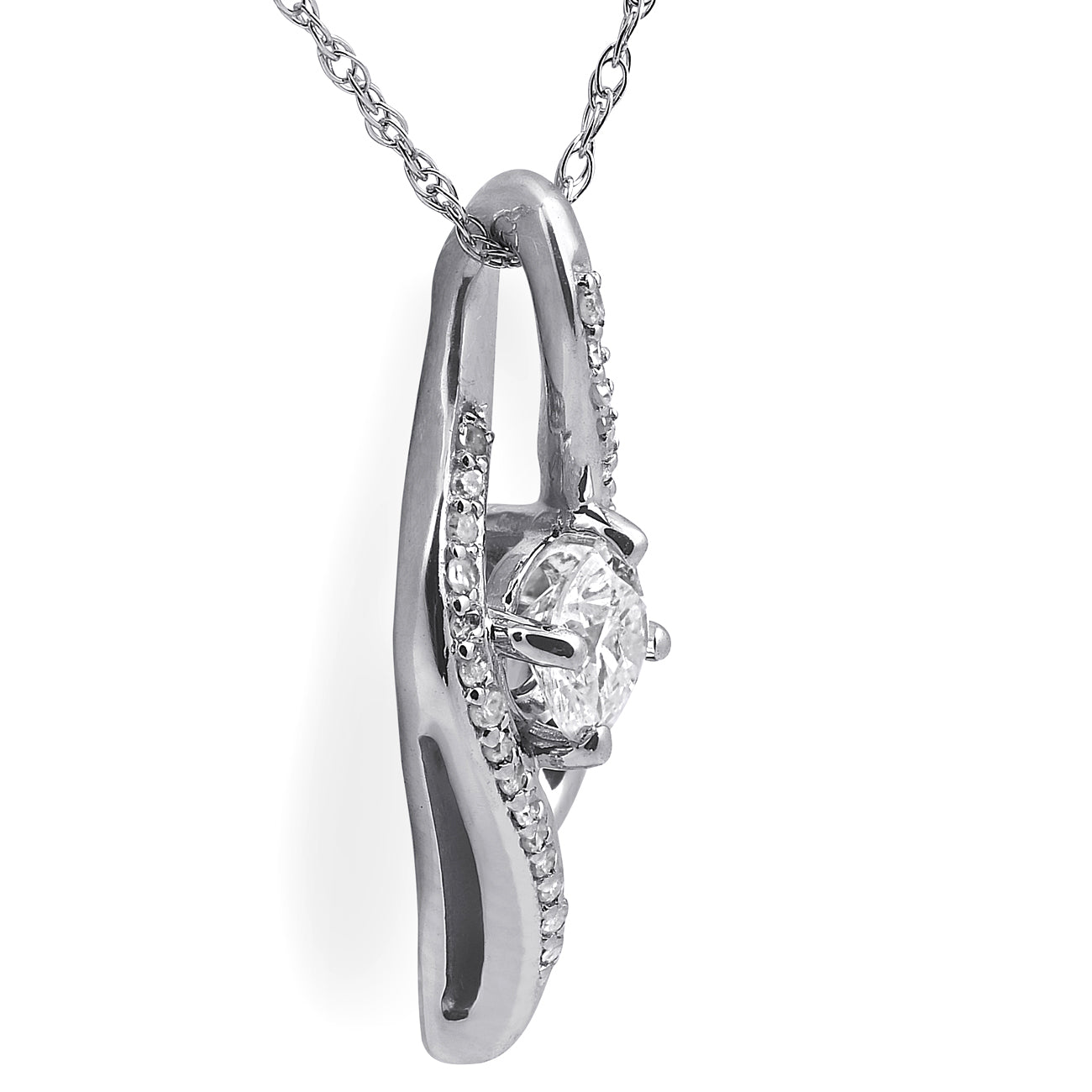 1/3ct Diamond Solitaire Curved Pendant 10k White Gold 3/4' Tall