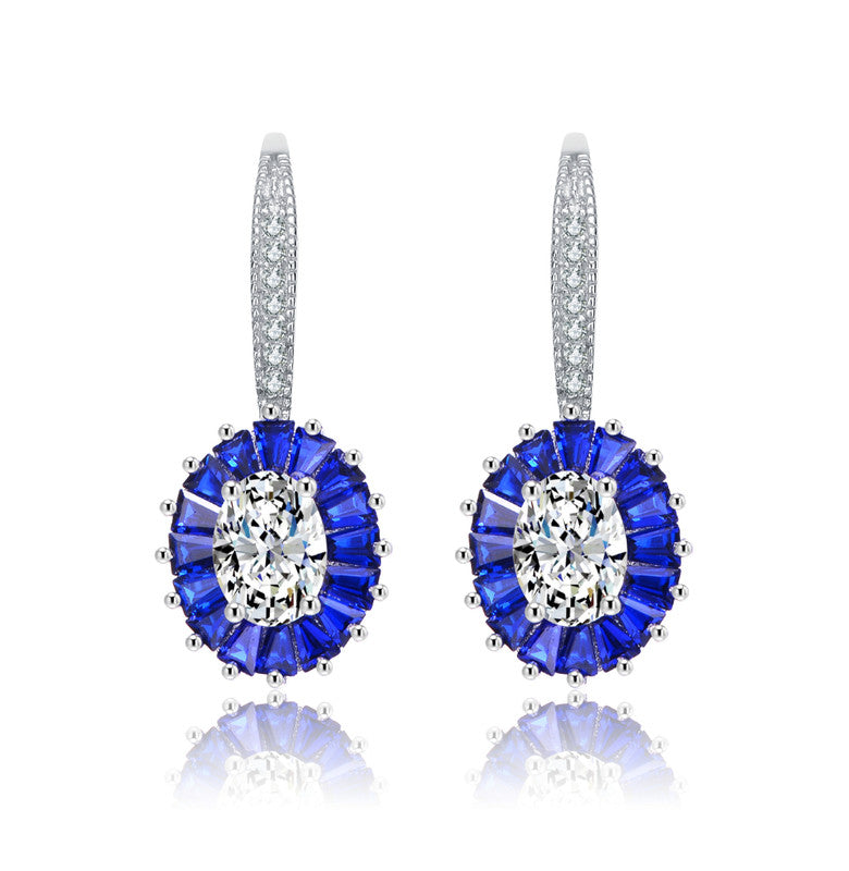 Genevive Jewelry Sterling Silver Sapphire Cubic Zirconia Leverback Earrings