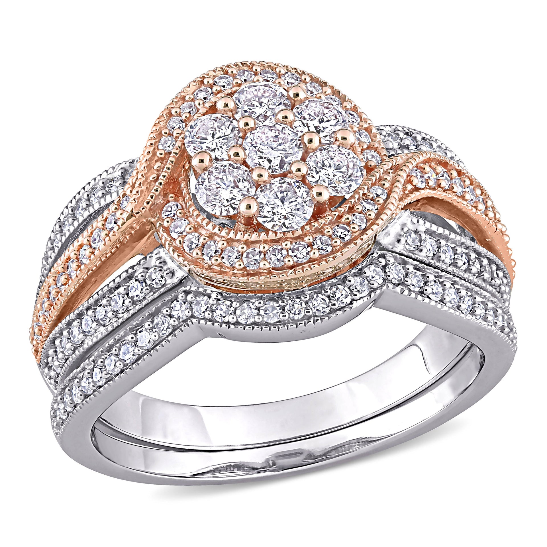 Mimi & Max 1ct TDW Diamond Bridal Set 14k Two-tone White And Rose Gold