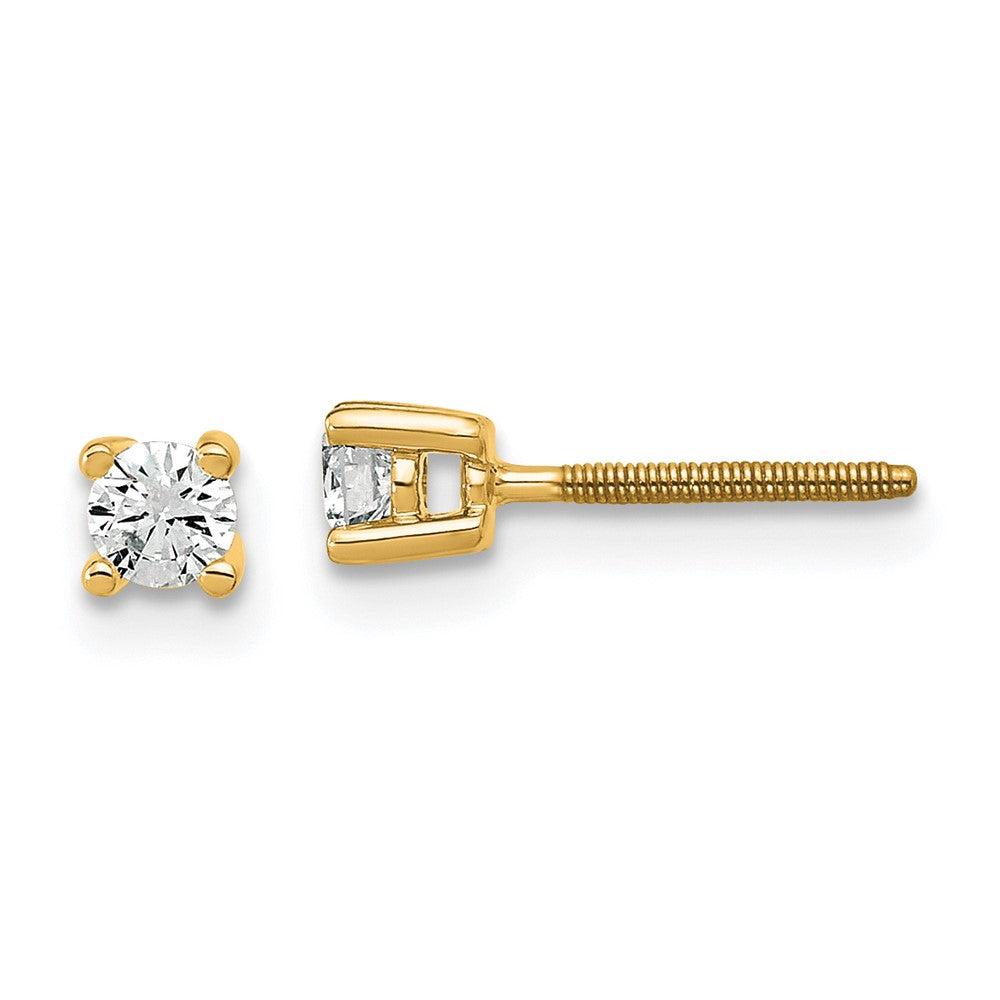 14k Yellow Gold 1/5 CT Round Lab Grown Diamond Stud Earrings Screw Back VS Clarity D-E Color