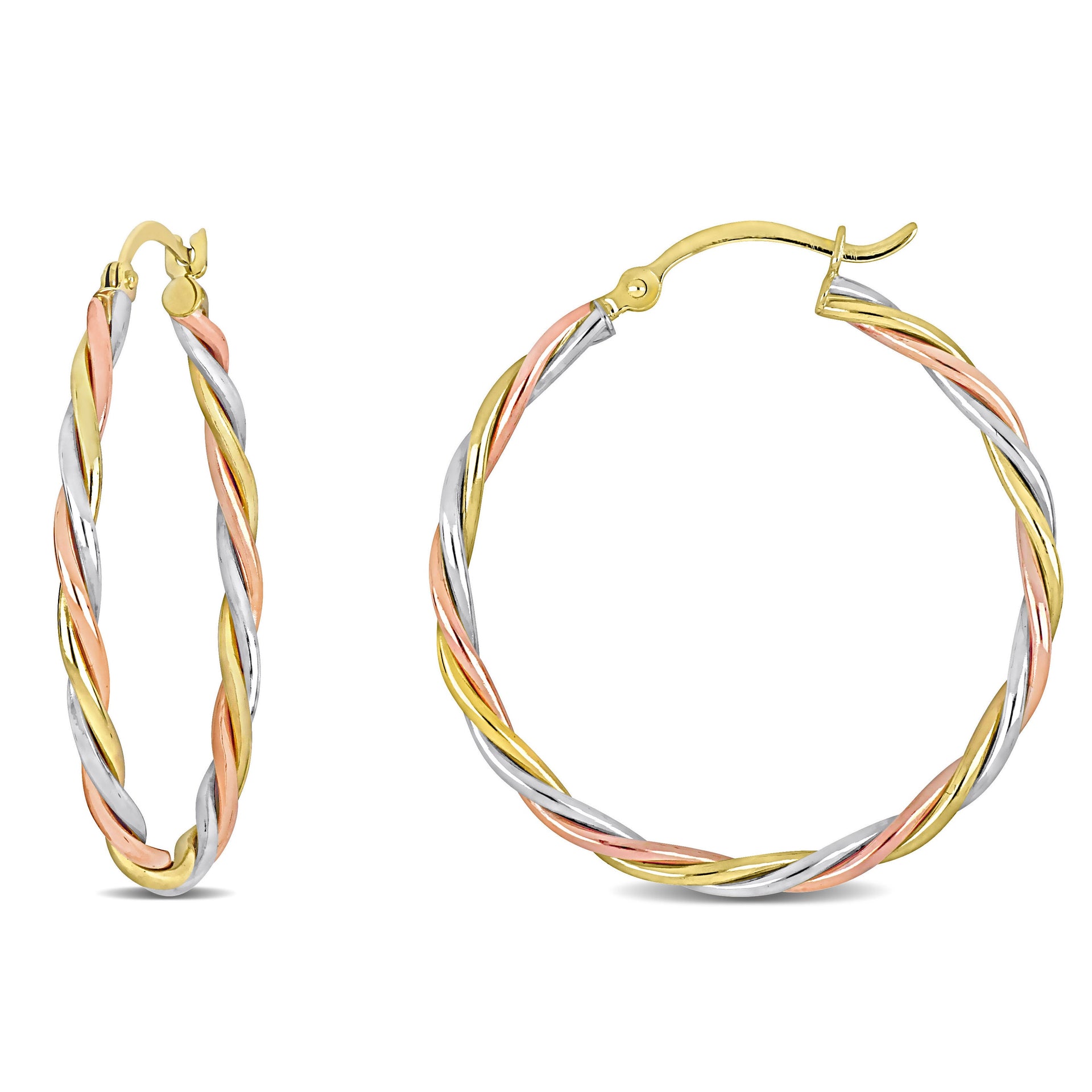 Mimi & Max Twisted Hoop Earrings in 3-Tone 10k White Yellow & Rose Gold