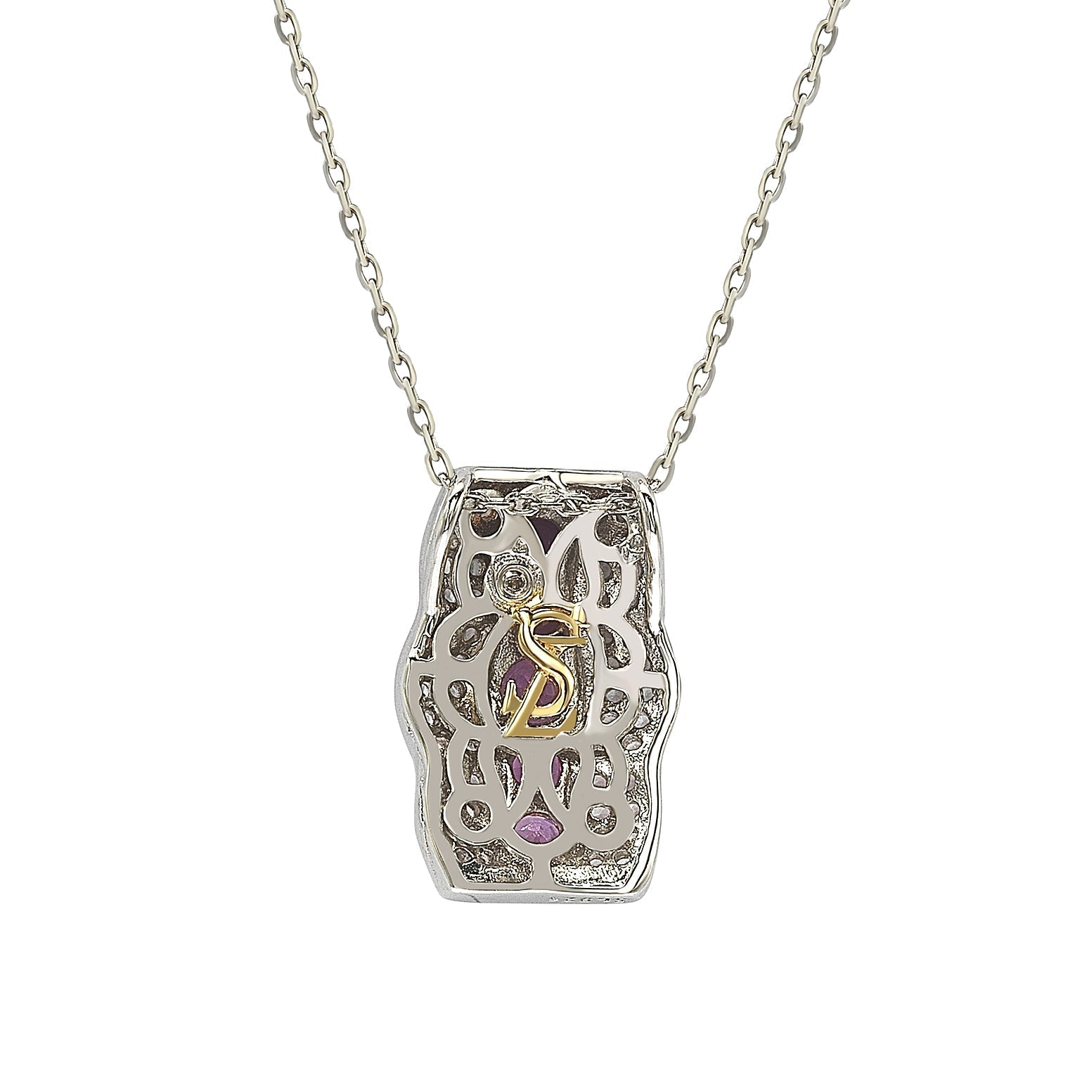Suzy Levian Sterling Silver Pink Sapphire and Diamond Accent Wavy Pendant