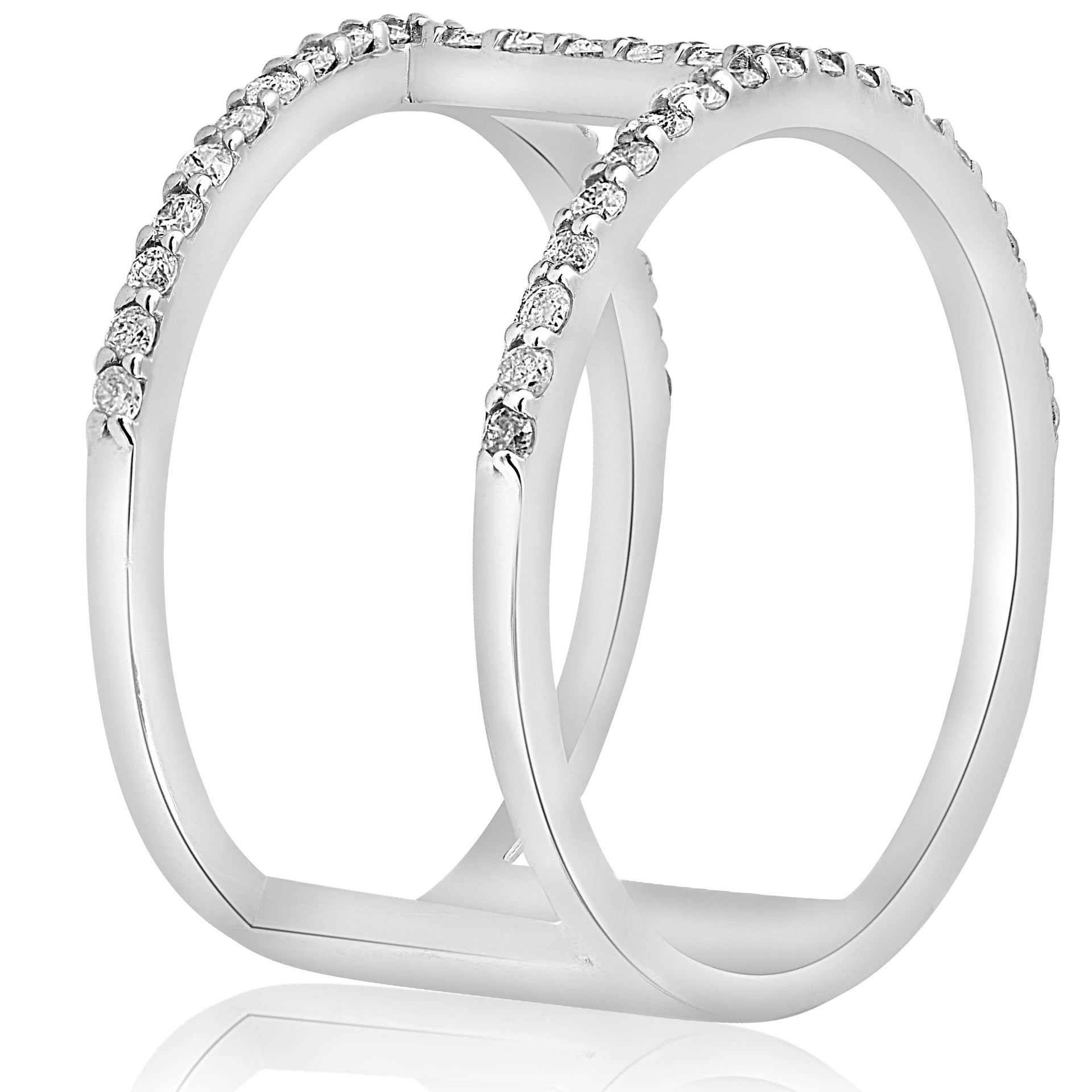 1/2ct Designer Diamond Right Hand Wide H Shape Fashion Ring 10K White Gold Size Selectable