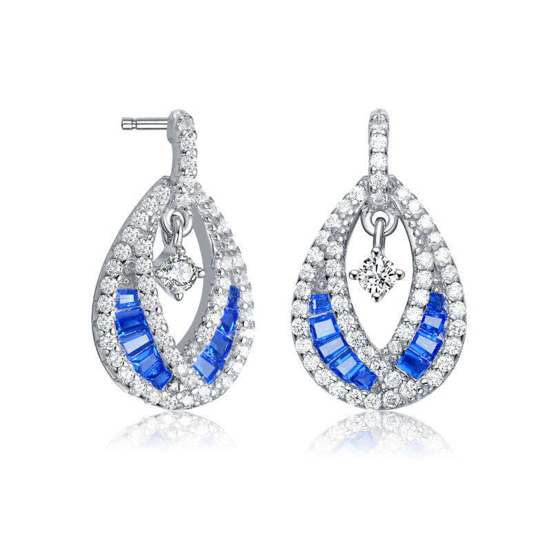Genevive Jewelry Sterling Silver Sapphire Cubic Zirconia Pear Drop Earrings