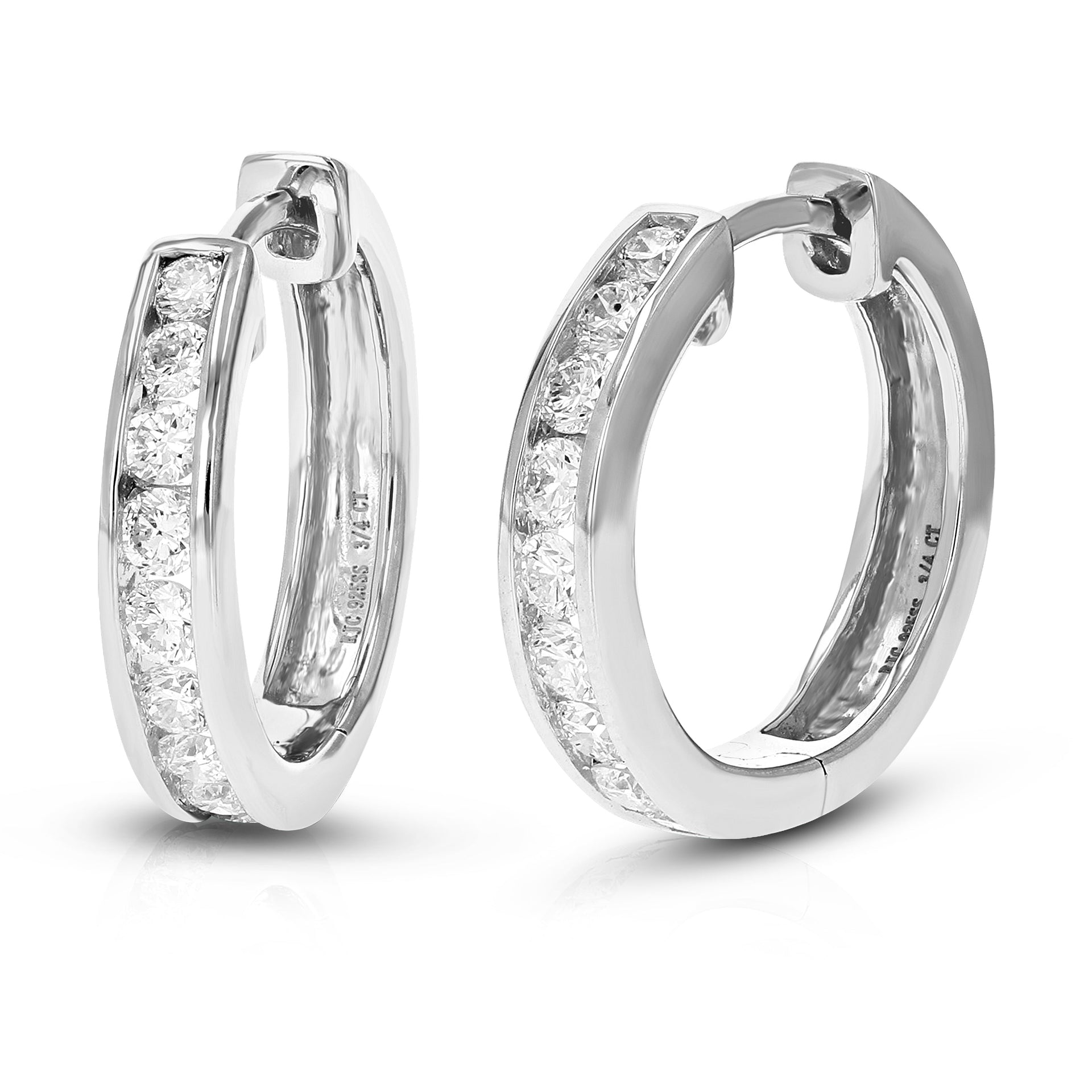 3/4 cttw Round Cut Lab Grown Diamond Hoop Earrings in .925 Sterling Silver Channel Set 2/3 Inch