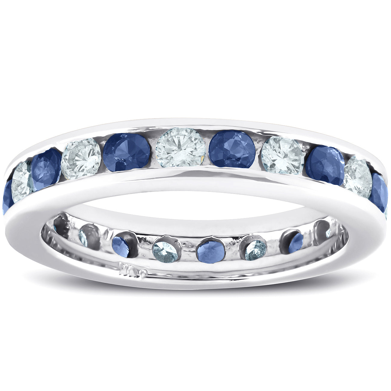 2 CT Blue Sapphire & Diamond Channel Set Eternity Ring 14K White Gold