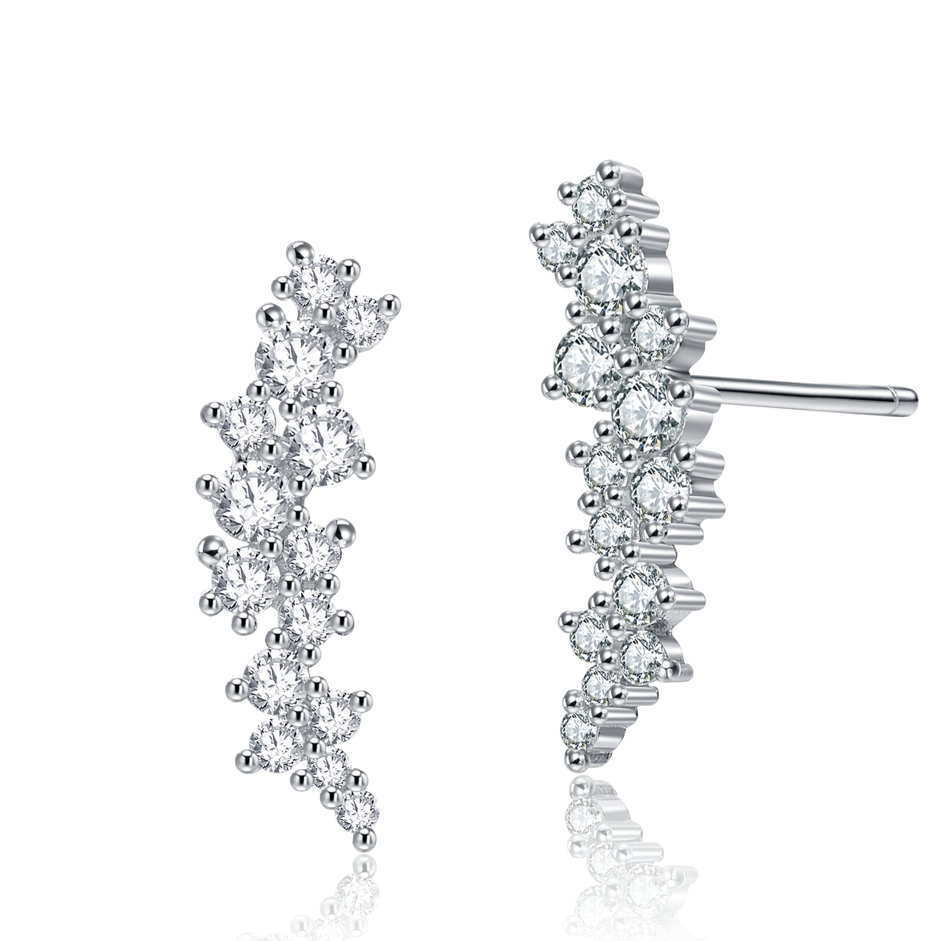 Sterling Silver Clear Cubic Zirconia Cluster Stud Earrings