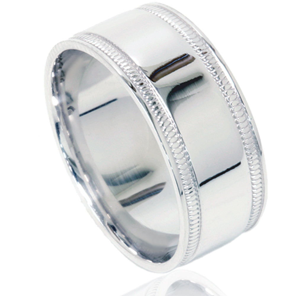 Double Milgrain Inlay Comfort Fit Wedding Band 10K White Gold Size Selectable