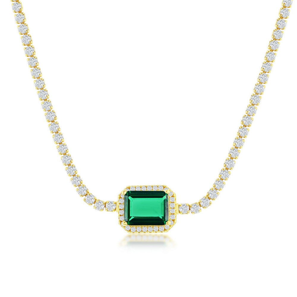 Sterling Silver Asscher-Cut Emerald CZ Tennis Choker - Gold Plated