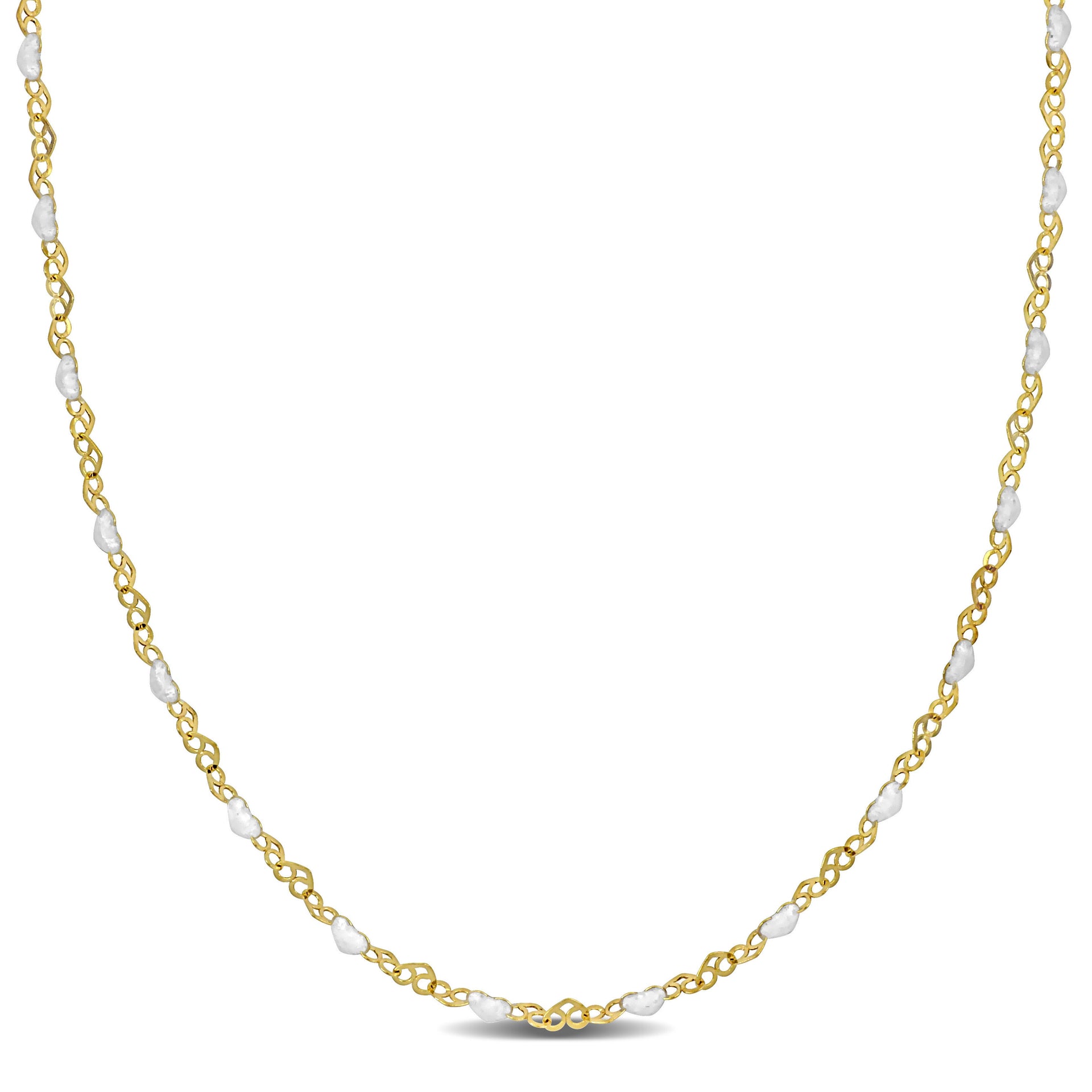 Mimi & Max White Enamel Heart Link Necklace in Yellow Silver - 16+2 in.
