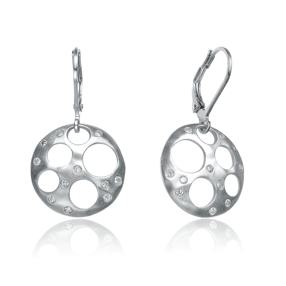 Sterling Silver Cubic Zirconia Bubble Brushed Earrings