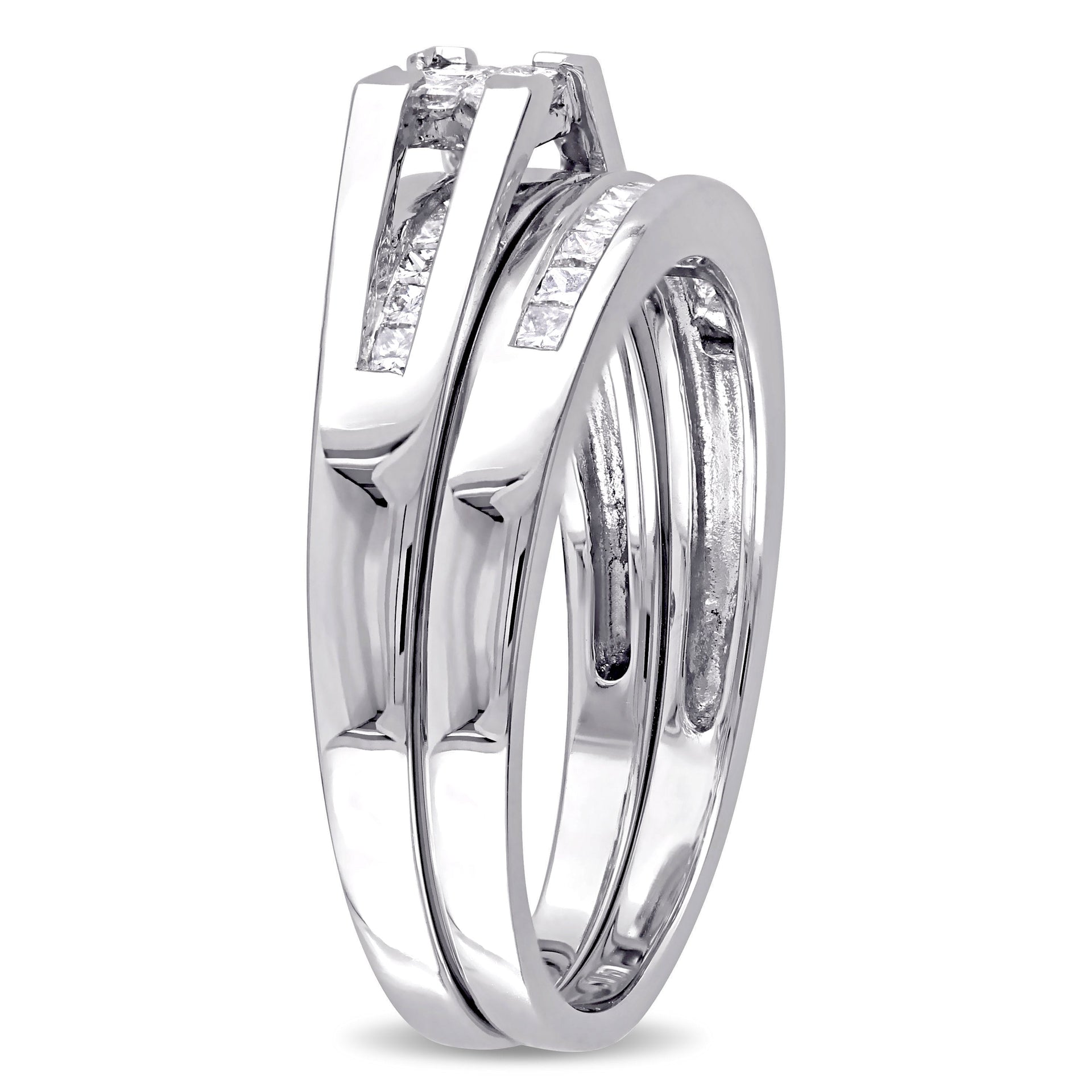 Mimi & Max 1/2ct TW Princess Cut Quad Diamond Bridal Set 14k White Gold