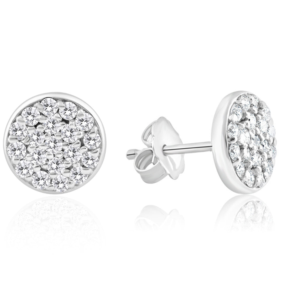3/8 Ct EX3 Lab Grown Diamond Pave Studs Womens Earrings Lab Grown 14k White Gold 8mm