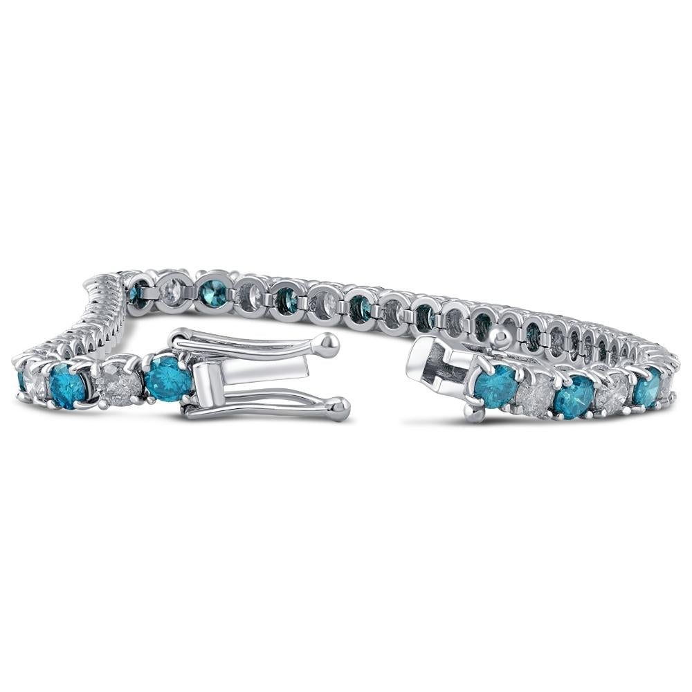 8 ct Blue & White Diamond Tennis Bracelet 14K White Gold 7'